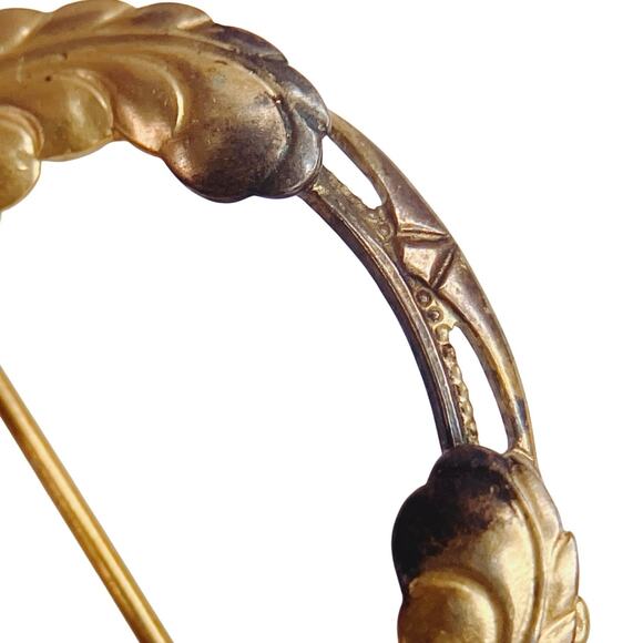 Antique 1910s 1920s Art Deco Rolled Gold Seed Pearl Laurel Wreath Brooch Pin VTG - Picture 4 of 11